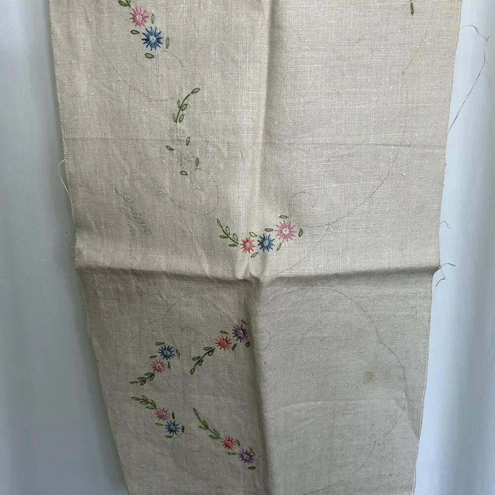 Vintage Prime Needleart Co Stamped Linen #1082 Floral Runner Unfinished‎ Project